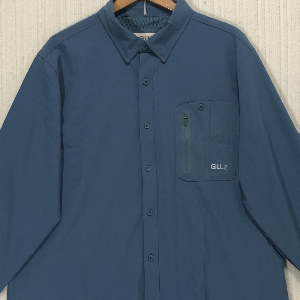 Gillz Mens XL Blue Long Sleeve Vented Fishing Shirt Performance Button Down